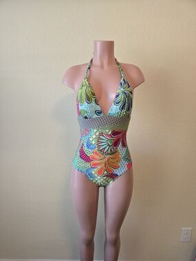 Trina Turk Vibrant Multicolor Halter One-Piece Swimsuit